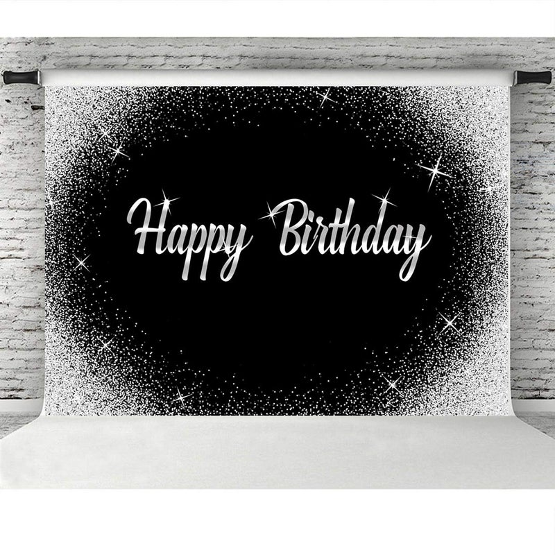 LoveInM Happy Birthday Backdrop Glitter Silver Dots and Black Photography Background 7x5ft Birthday Party Decorations Banner for Any Age Men Women - Image 5